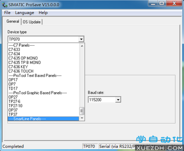 在Simatic Prosave软件中无法找到SmartLine系列触摸屏